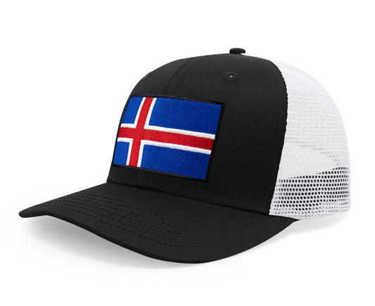 International Tie Iceland Flag Hat for Men and Women - Adjustable Snapback Trucker Baseball Cap (Black White)