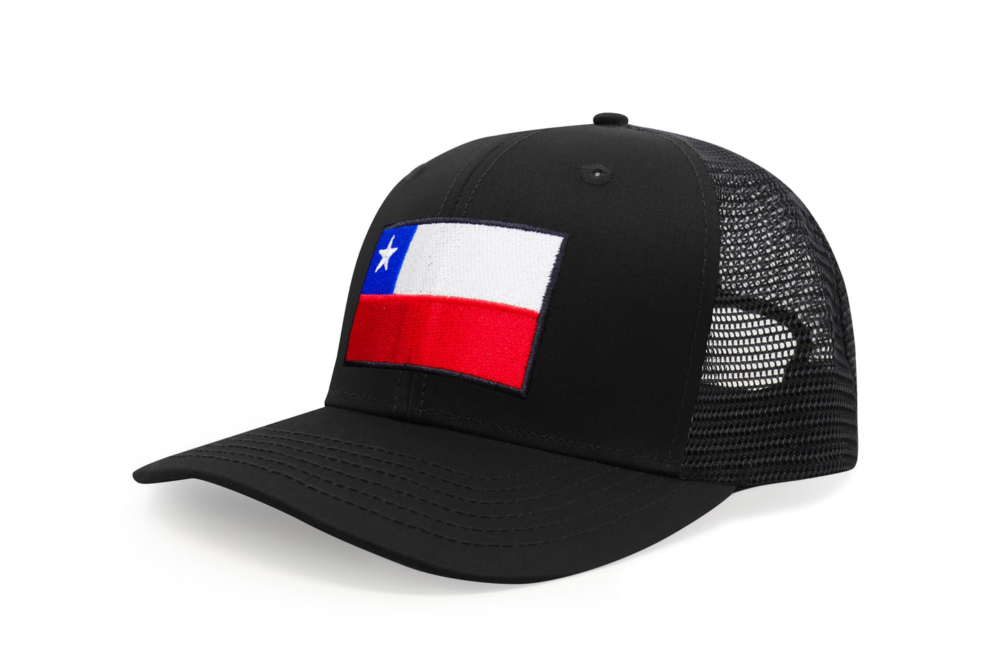 International Tie Country Hat for Men and Women, Adjustable Snapback Trucker Baseball Cap with Embroidered Patch (Chile, All Black)