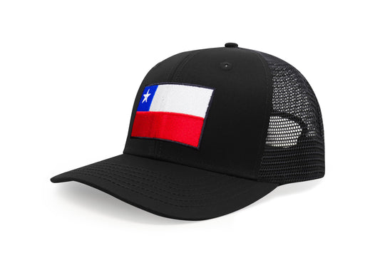 International Tie Country Hat for Men and Women, Adjustable Snapback Trucker Baseball Cap with Embroidered Patch (Chile, All Black)