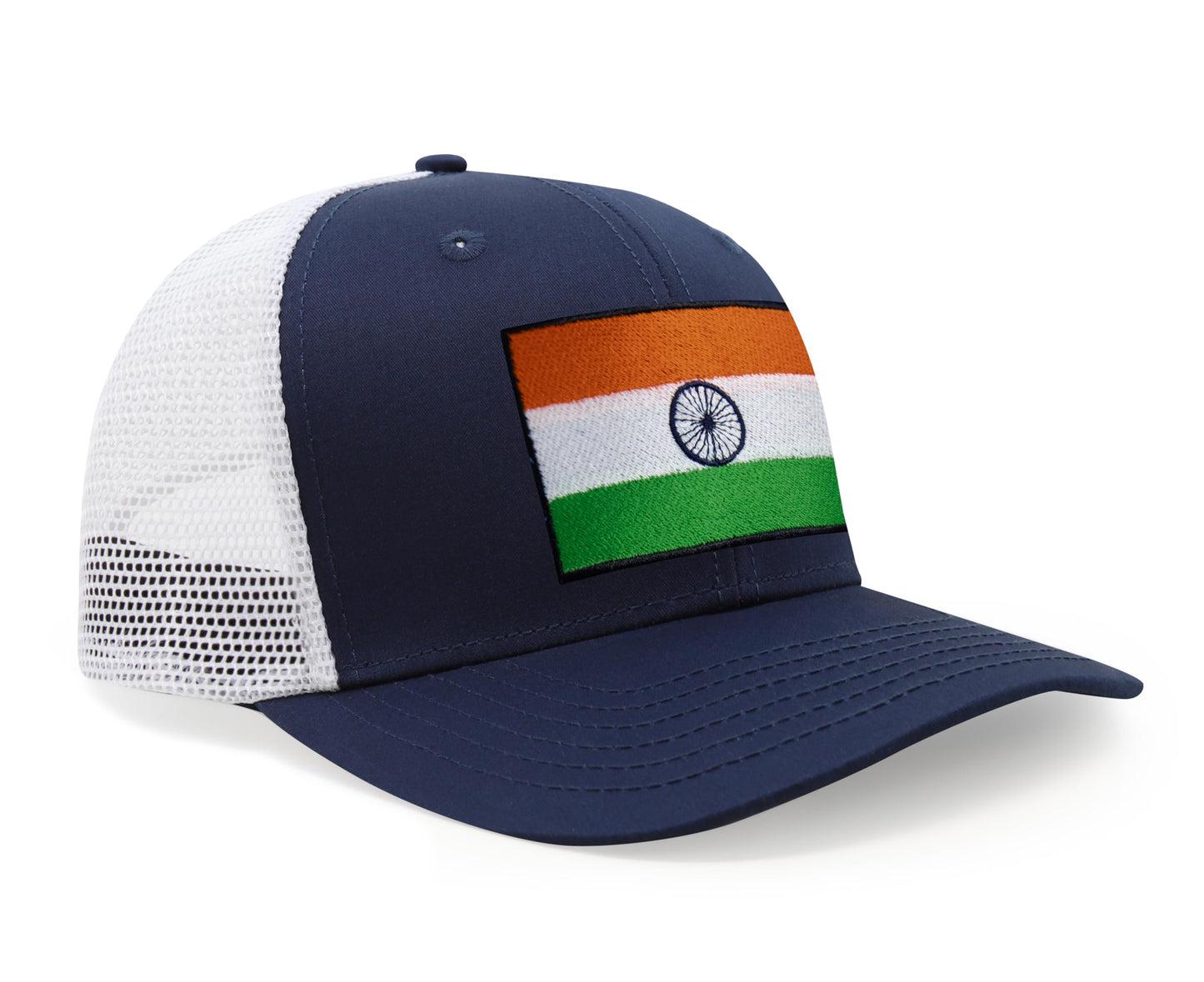 International Tie Indian Flag Hat for Men and Women - Adjustable India Snapback Trucker Baseball Cap (Navy White)