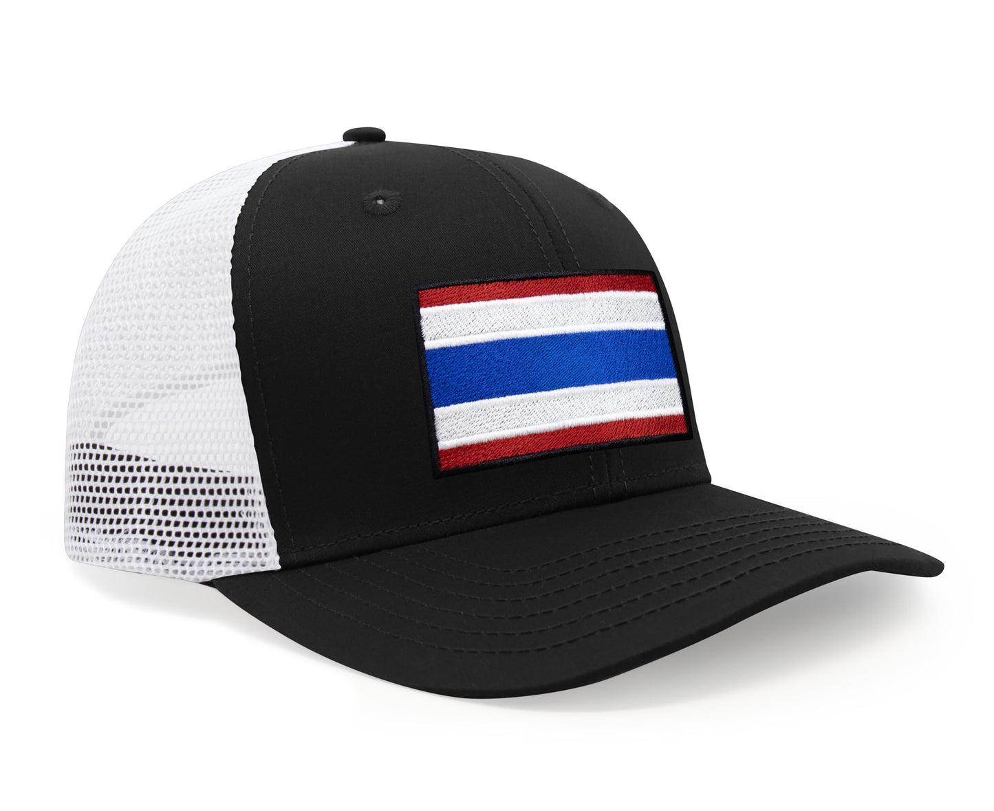 International Tie Country Hat for Men and Women, Adjustable Snapback Trucker Baseball Cap with Embroidered Patch (Thailand, Black White) - International Tie