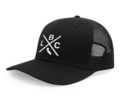 International Tie LBC (Long Beach California) - Hat for Men and Women - Snapback Trucker Baseball Cap (All Black)