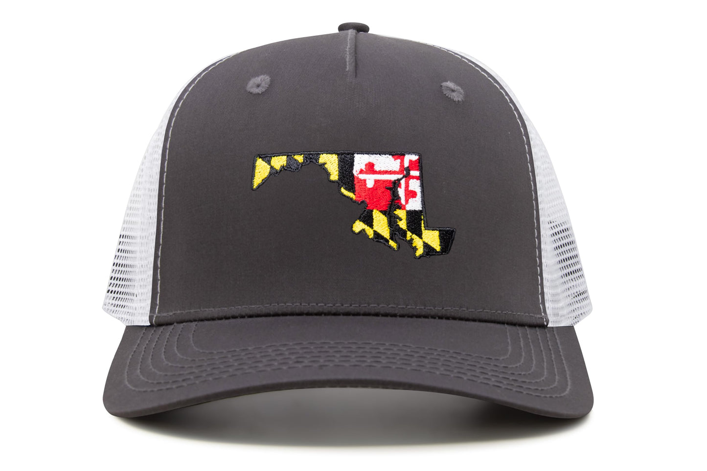International Tie Stateline Flag Hat for Men and Women - Snapback Trucker Baseball Cap (Maryland, Grey White) - International Tie