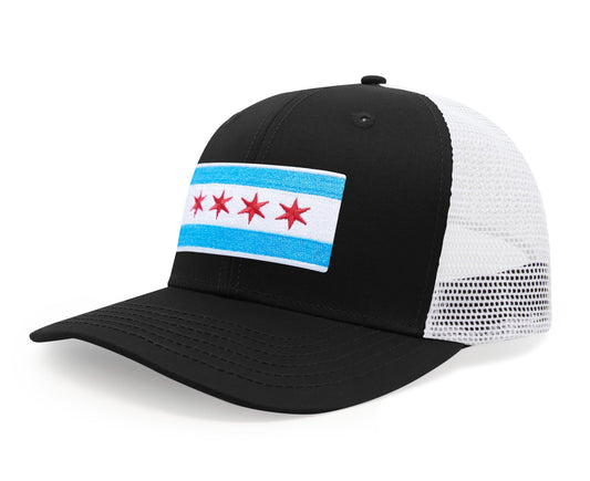 Chicago Flag Hat for Men and Women – Snapback Trucker Baseball Cap by International Tie (Black White)