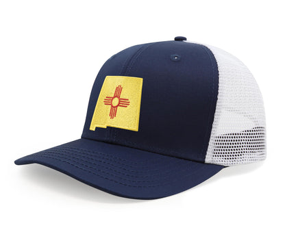 International Tie Stateline Flag Hat for Men and Women - Snapback Trucker Baseball Cap (New Mexico, Navy White)