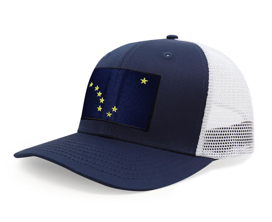 International Tie Premium Alaska Flag Hat for Men and Women - Snapback Trucker Baseball Cap (Navy White)