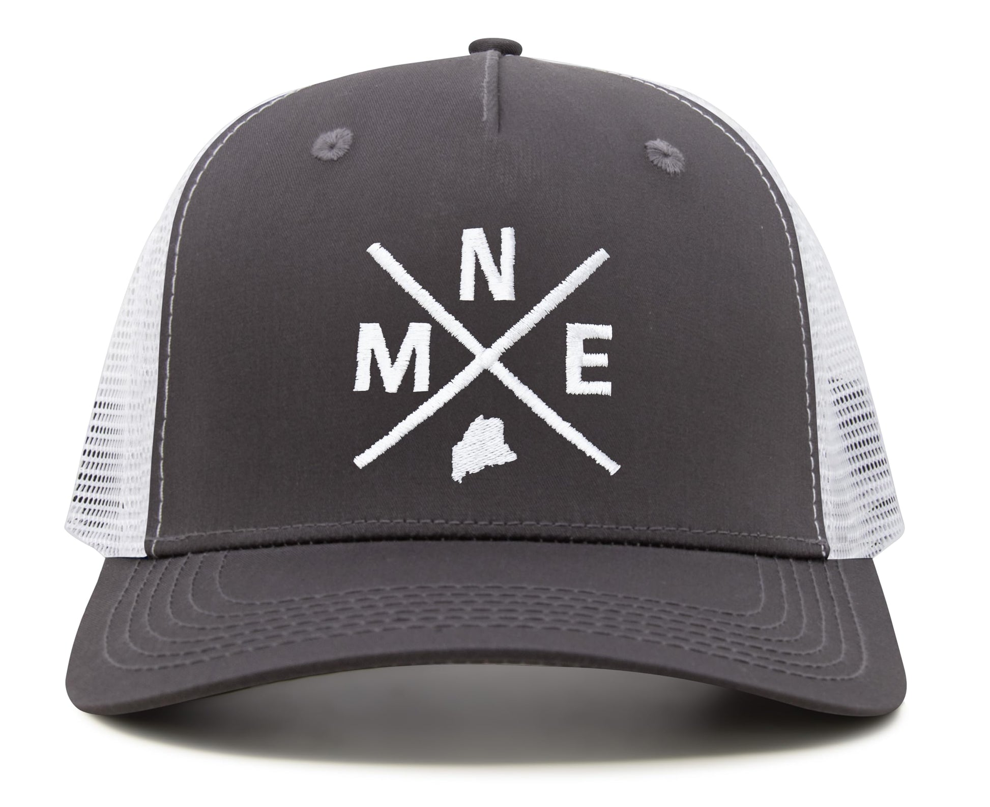International Tie State City Hat for Men and Women, Snapback Trucker Baseball Cap with Embroidered Cross Logo (MNE - Maine, Grey White) - International Tie