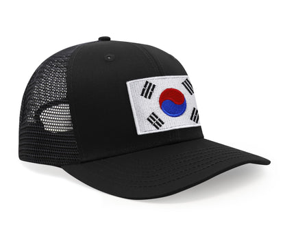 Premium South Korea Flag Hat for Men and Women - Snapback Trucker Baseball Cap (All Black)