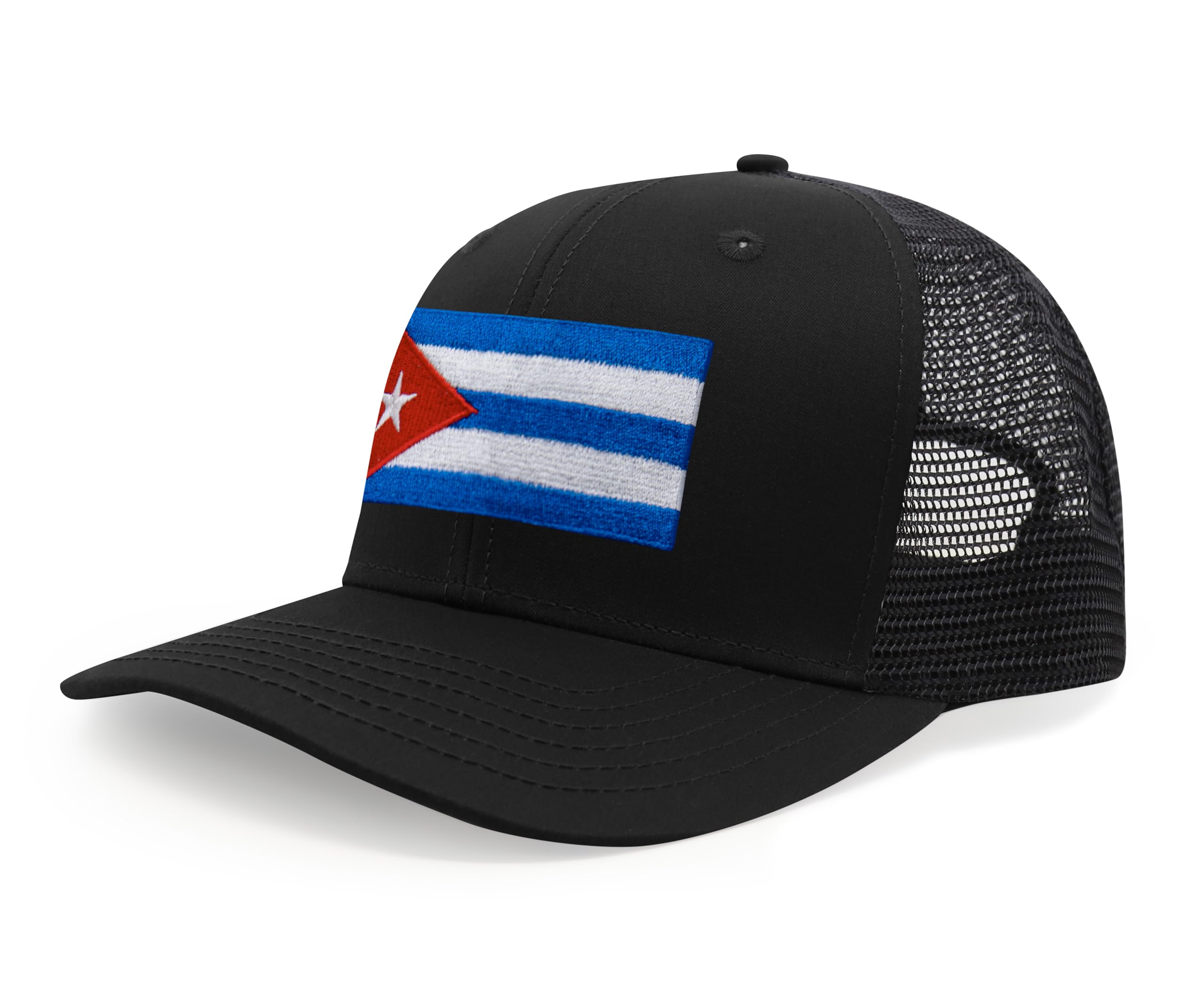 International Tie Country Hat for Men and Women, Adjustable Snapback Trucker Baseball Cap with Embroidered Patch (Cuba, All Black)