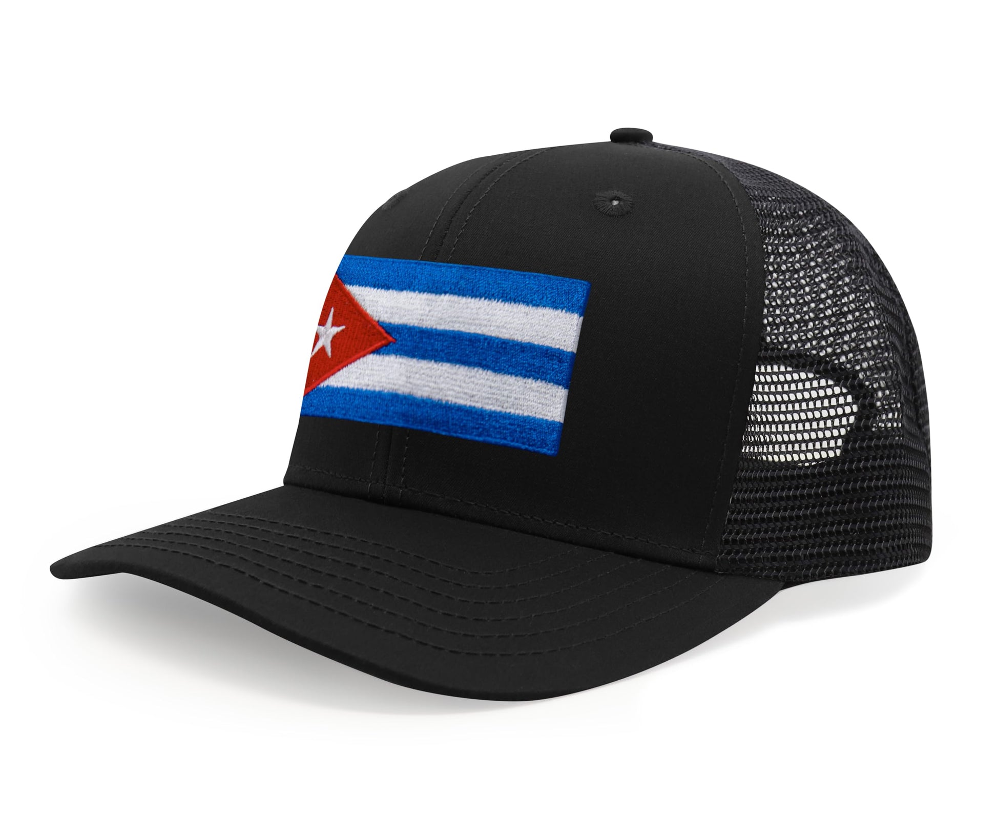 International Tie Country Hat for Men and Women, Adjustable Snapback Trucker Baseball Cap with Embroidered Patch (Cuba, All Black) - International Tie