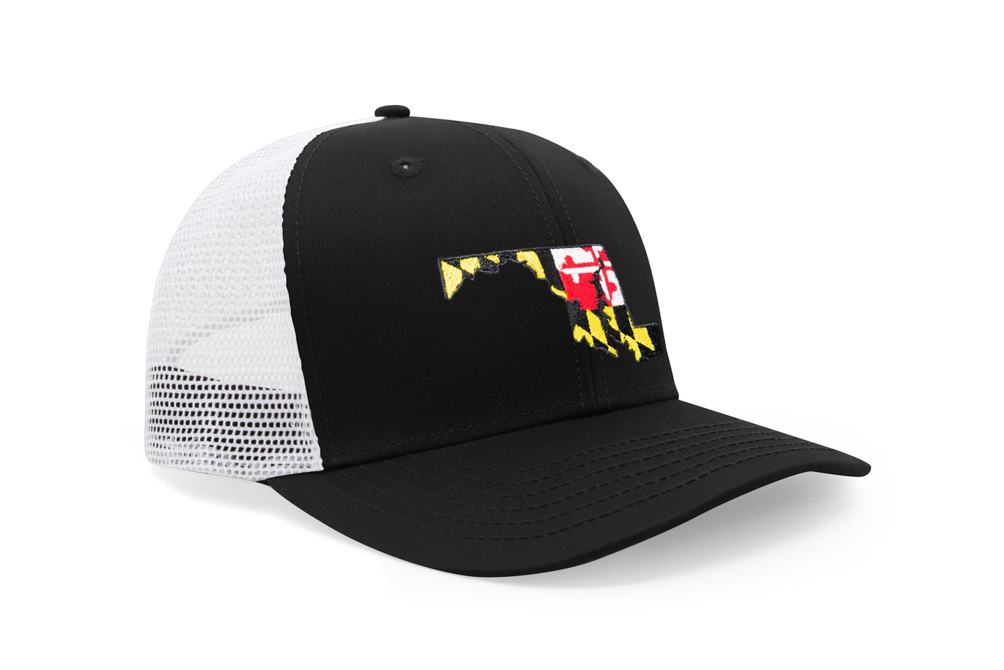 International Tie Stateline Flag Hat for Men and Women - Snapback Trucker Baseball Cap (Maryland, Black White) - International Tie