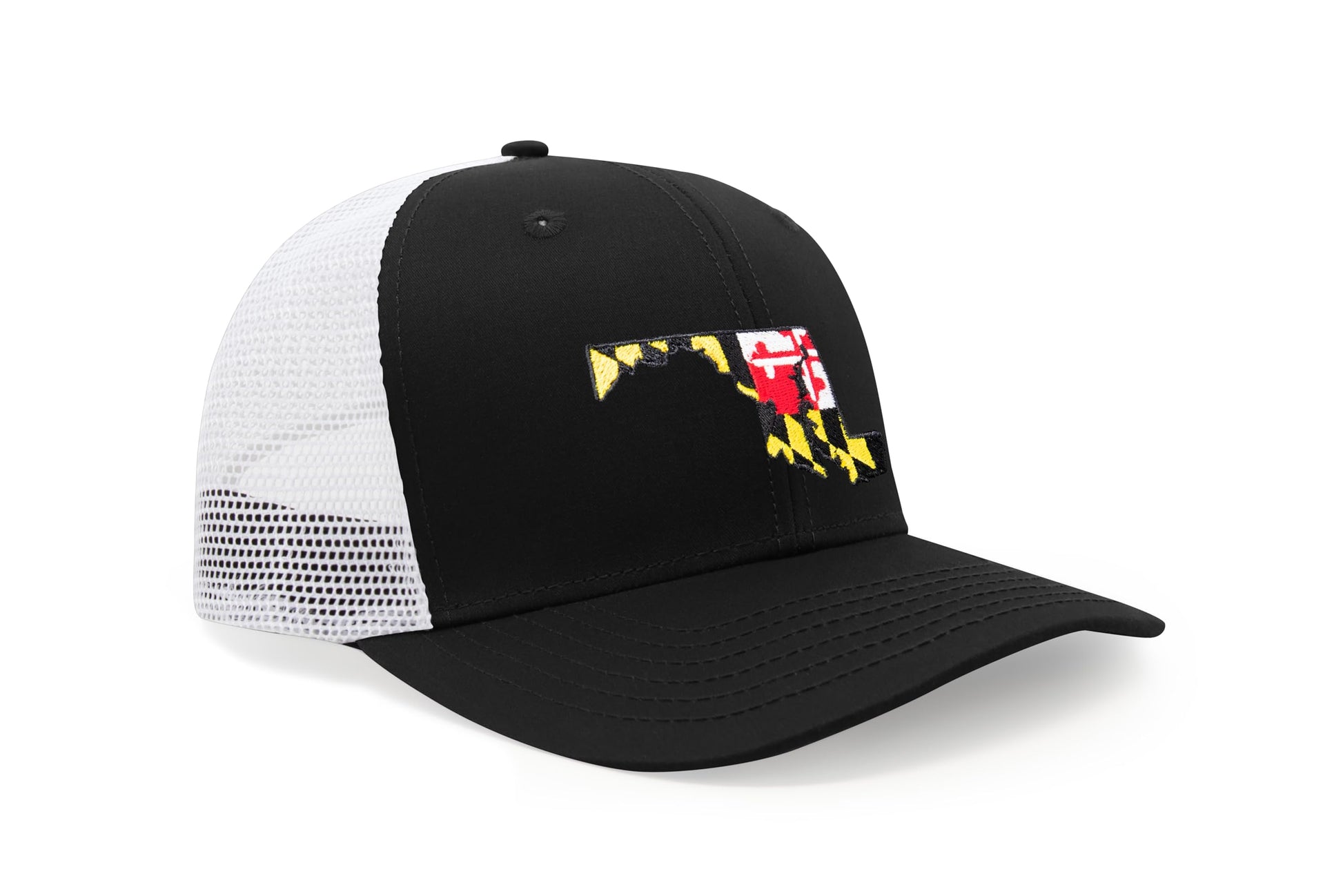 International Tie Stateline Flag Hat for Men and Women - Snapback Trucker Baseball Cap (Maryland, Black White) - International Tie