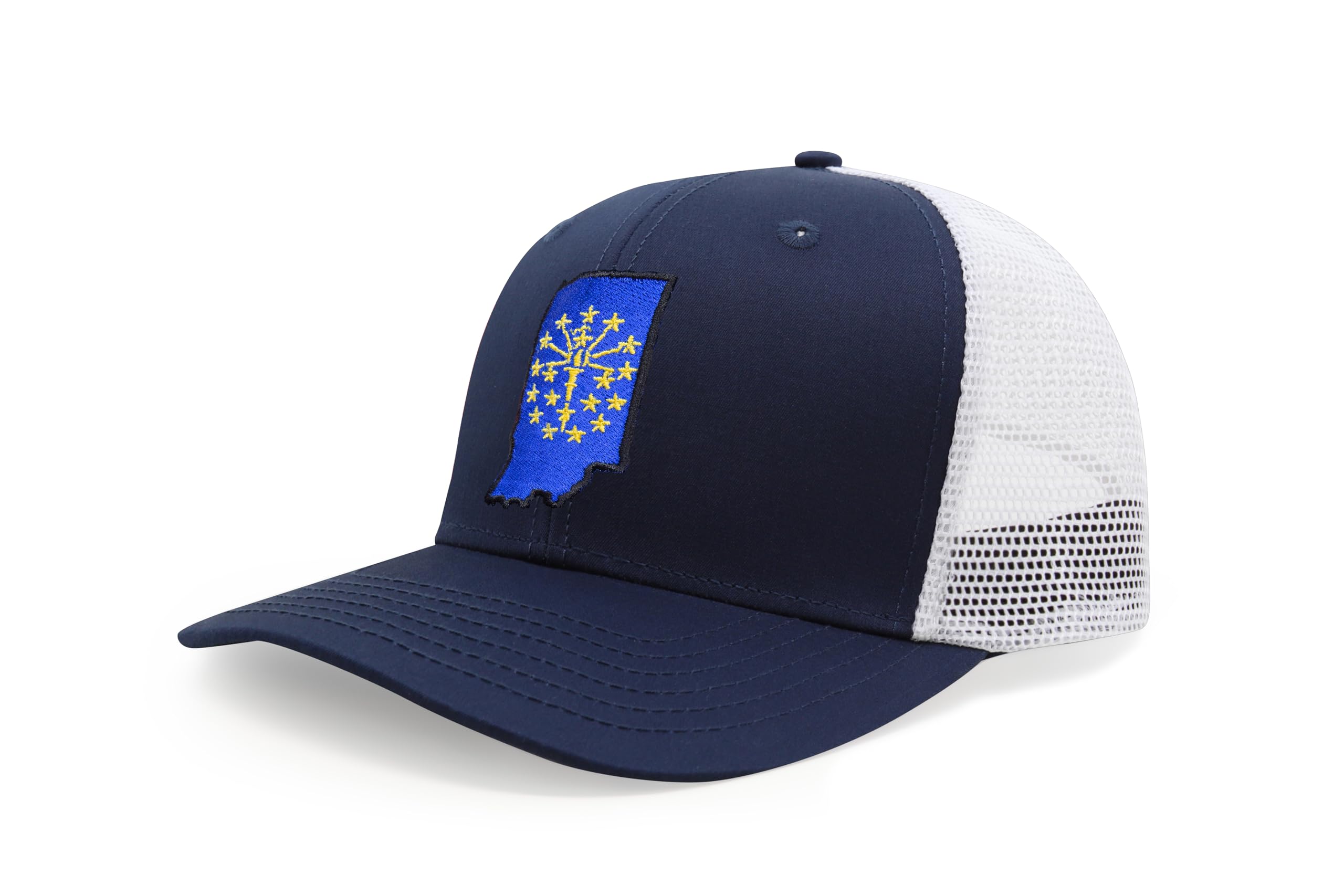 International Tie Stateline Flag Hat for Men and Women - Snapback Trucker Baseball Cap (Indiana, Navy White)