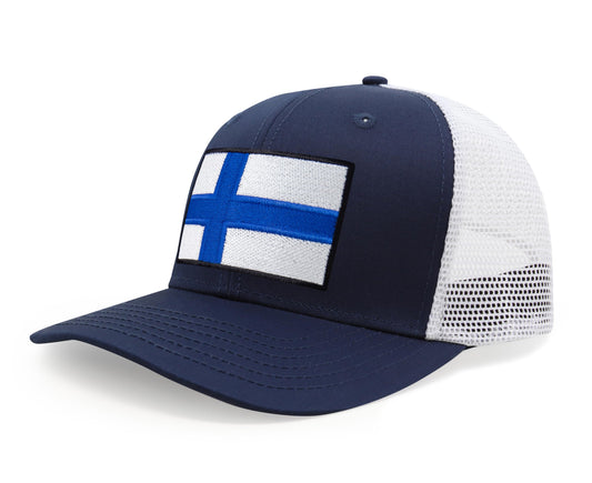 International Tie Premium Finland - Flag Patch Hat for Men and Women - Snapback Trucker Baseball Cap (Navy White)