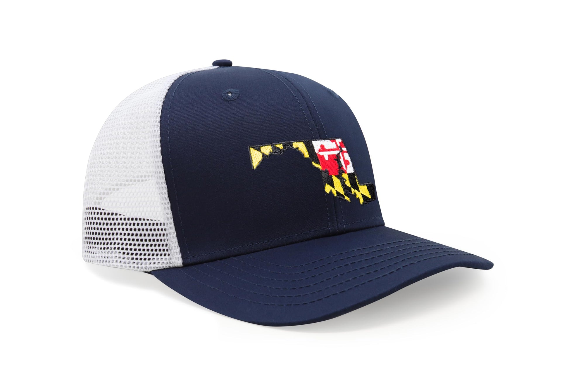 International Tie Stateline Flag Hat for Men and Women - Snapback Trucker Baseball Cap (Maryland, Navy White) - International Tie