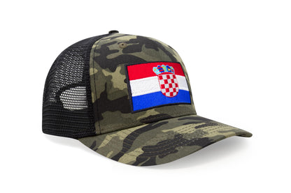 International Tie Country Hat for Men and Women, Adjustable Snapback Trucker Baseball Cap with Embroidered Patch (Croatia, Camouflage)