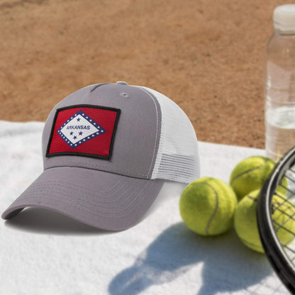 Iowa Flag Hat for Men and Women – Adjustable Snapback Trucker Baseball Cap by International Tie (Grey White)