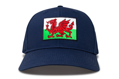 International Tie Country Hat for Men and Women, Adjustable Snapback Trucker Baseball Cap with Embroidered Patch (Wales, All Navy)