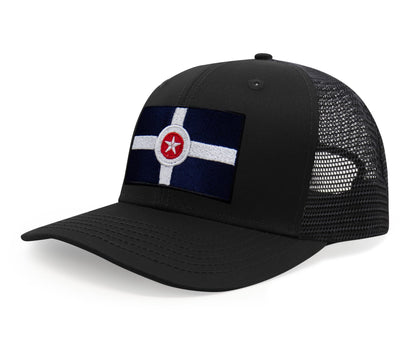 International Tie Indianapolis Flag Hat for Men and Women – Snapback Trucker Baseball Cap (All Black)