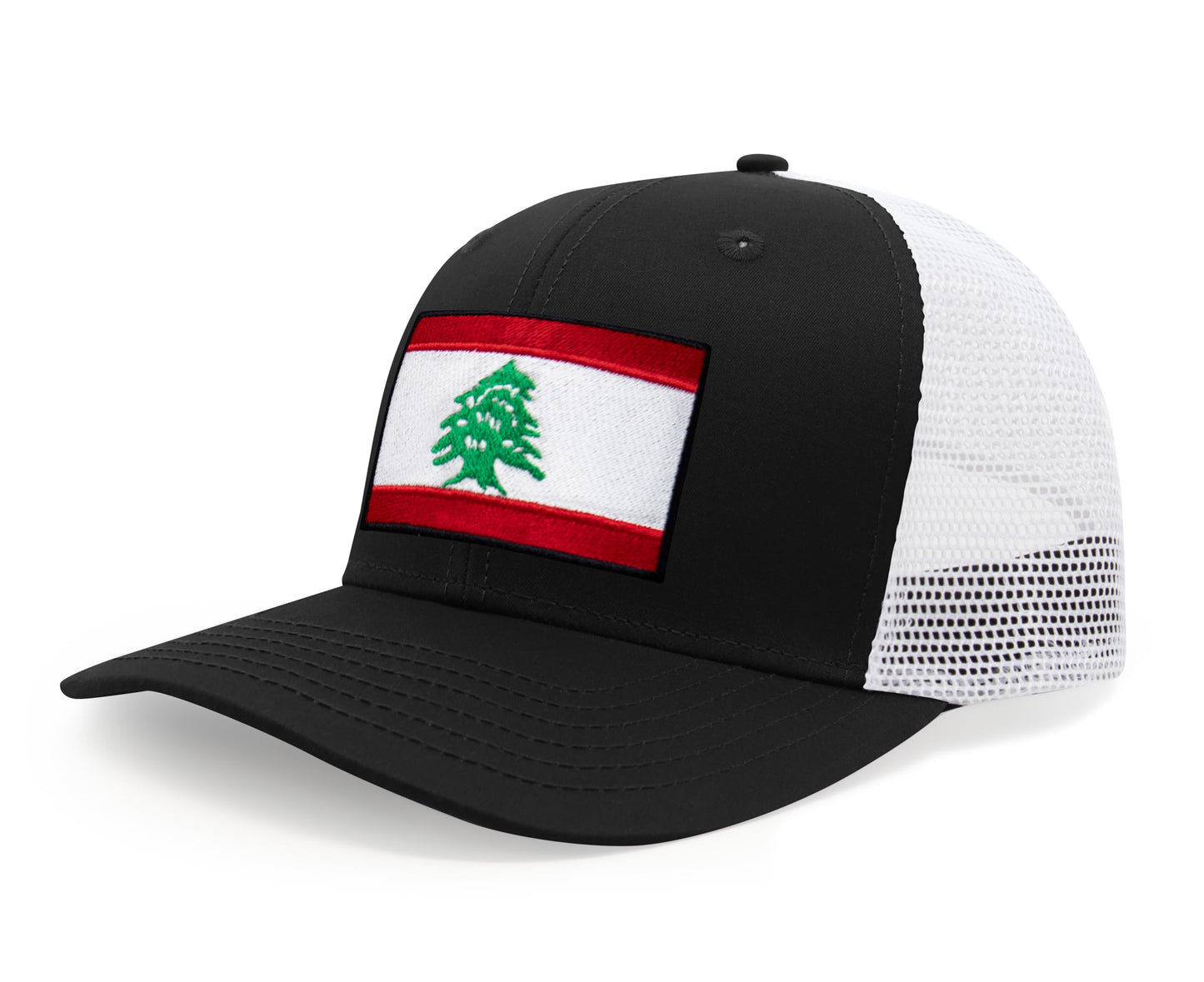 International Tie Lebanon Flag Hat for Men and Women - Adjustable Snapback Trucker Baseball Cap (Black White)