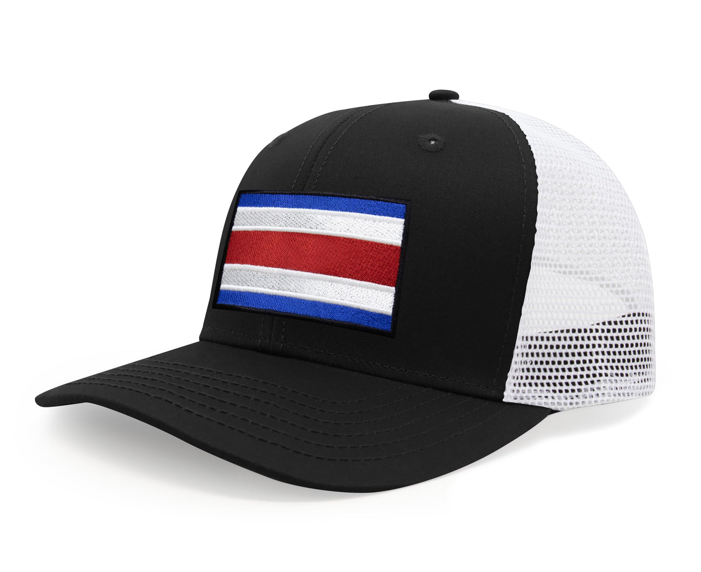 International Tie Country Hat for Men and Women, Adjustable Snapback Trucker Baseball Cap with Embroidered Patch (Costa rica, Black White) - International Tie