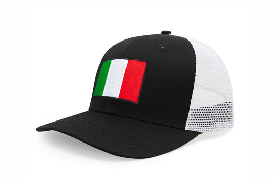 International Tie Country Hat for Men and Women, Adjustable Snapback Trucker Baseball Cap with Embroidered Patch (Italy, Black White)