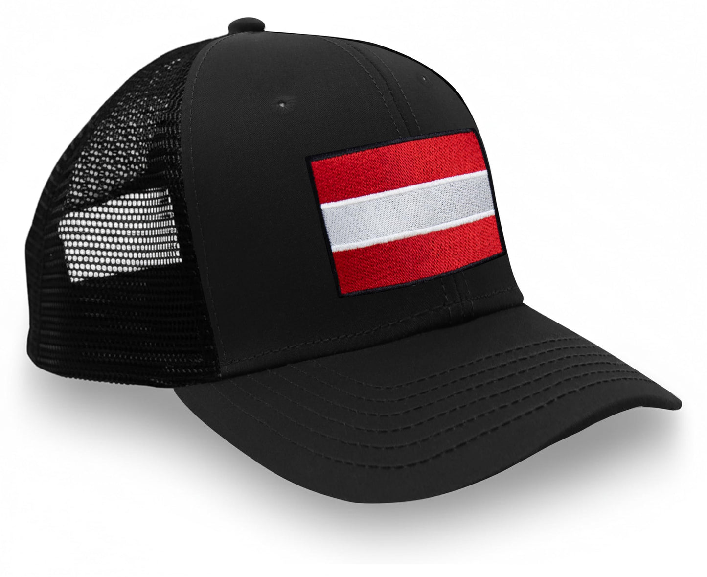 International Tie Country Hat for Men and Women, Adjustable Snapback Trucker Baseball Cap with Embroidered Patch (Austria, All Black)