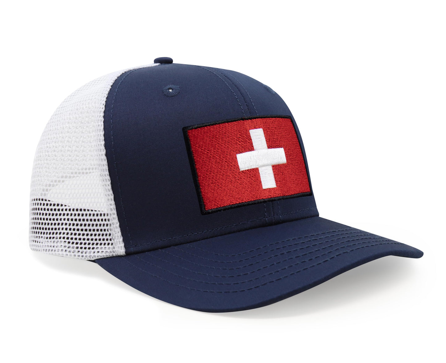 International Tie Swiss Flag Hat for Men and Women - Switzerland Snapback Trucker Baseball Cap (Navy White)