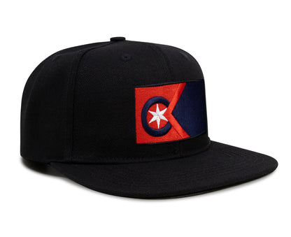 International Tie Cleveland Flag Hat for Men and Women - Adjustable Snapback Trucker Baseball Cap (Black Flatbill)