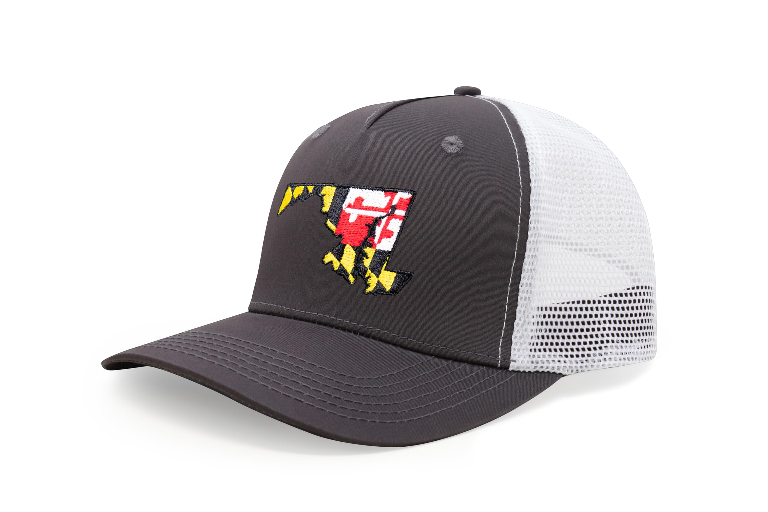International Tie Stateline Flag Hat for Men and Women - Snapback Trucker Baseball Cap (Maryland, Grey White)