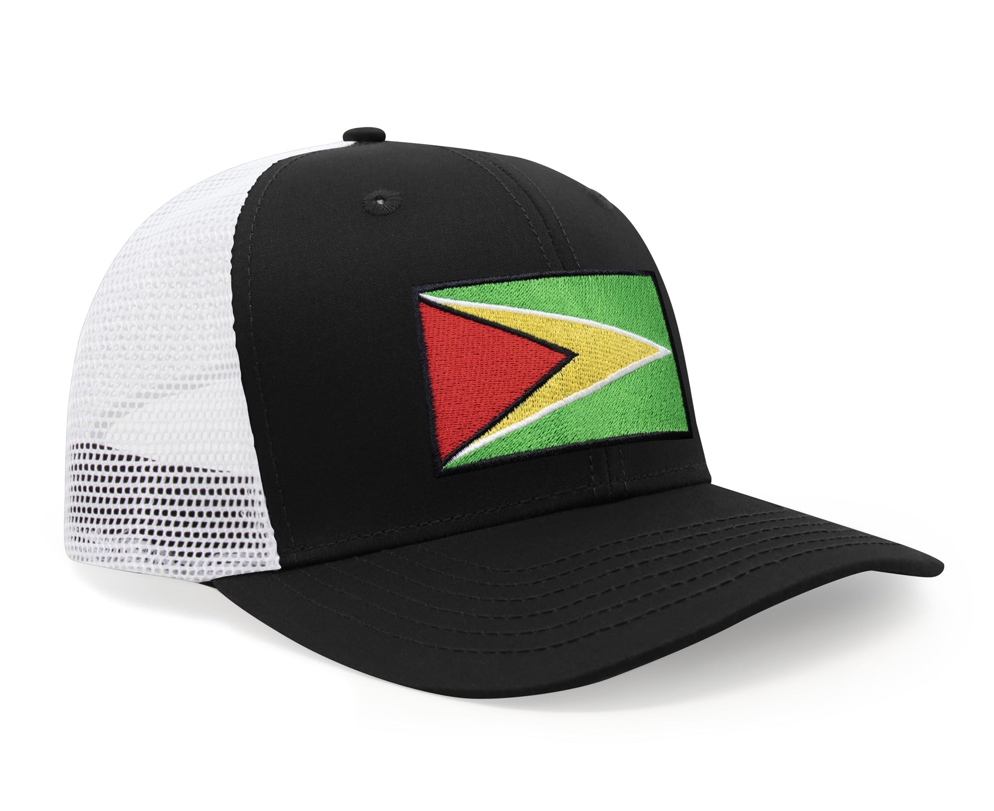 International Tie Country Hat for Men and Women, Adjustable Snapback Trucker Baseball Cap with Embroidered Patch (Guyana, Black White) - International Tie