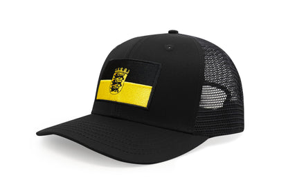 International Tie State Hat for Men and Women, Adjustable Snapback Trucker Baseball Cap with Embroidered Patch (Baden-Wurttemberg, All Black)