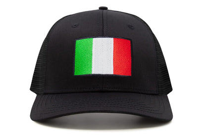 International Tie Country Hat for Men and Women, Adjustable Snapback Trucker Baseball Cap with Embroidered Patch (Italy, All Black)