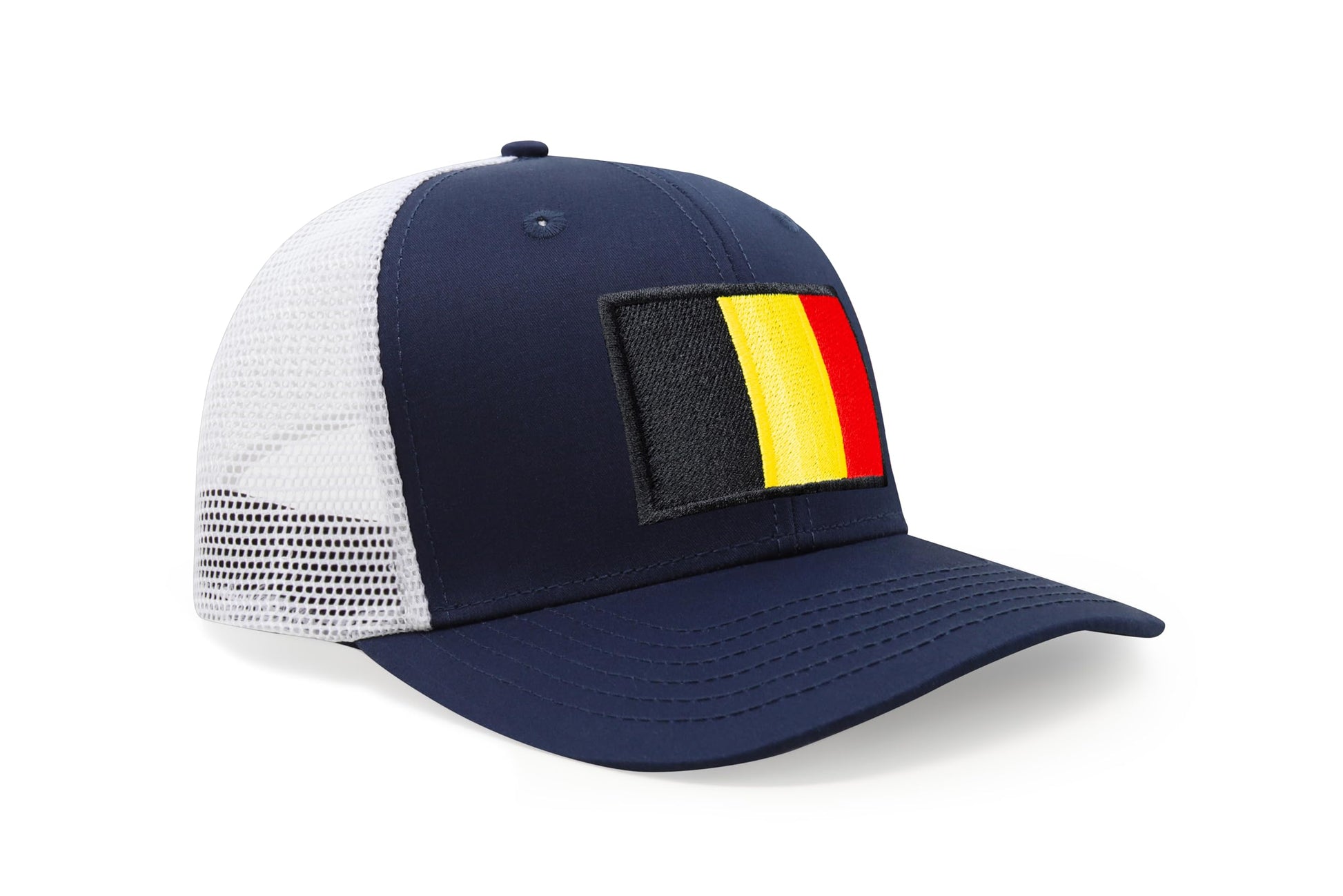 International Tie Country Hat for Men and Women, Adjustable Snapback Trucker Baseball Cap with Embroidered Patch (Belgium, Navy White) - International Tie