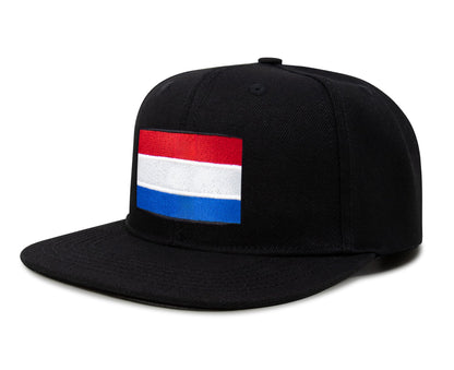 International Tie Netherlands Flag Hat for Men and Women - Adjustable Snapback Trucker Baseball Cap (Black Flatbill)