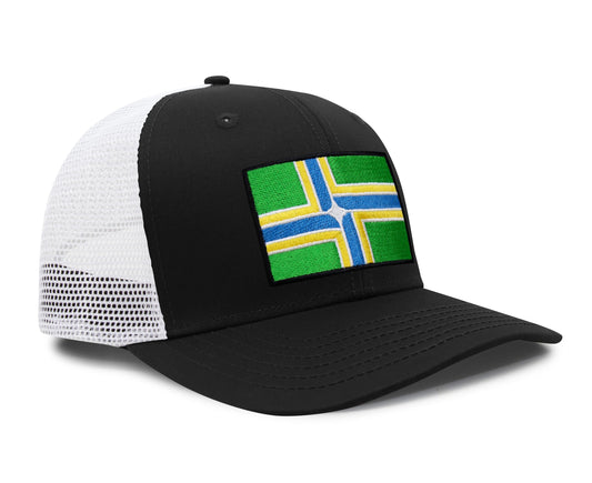 International Tie City Hat for Men and Women, Adjustable Snapback Trucker Baseball Cap with Embroidered Patch (Portland, Black White)