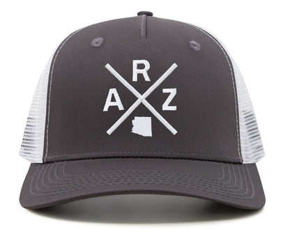 International Tie ARZ (Arizona) - Hat for Men and Women - Snapback Trucker Baseball Cap (Grey/White)