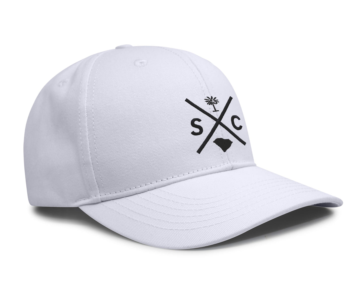 International Tie Hat for Men and Women, Adjustable Snapback Trucker Baseball Cap, Embroidered Cross Logo (SC - South Carolina, All White)