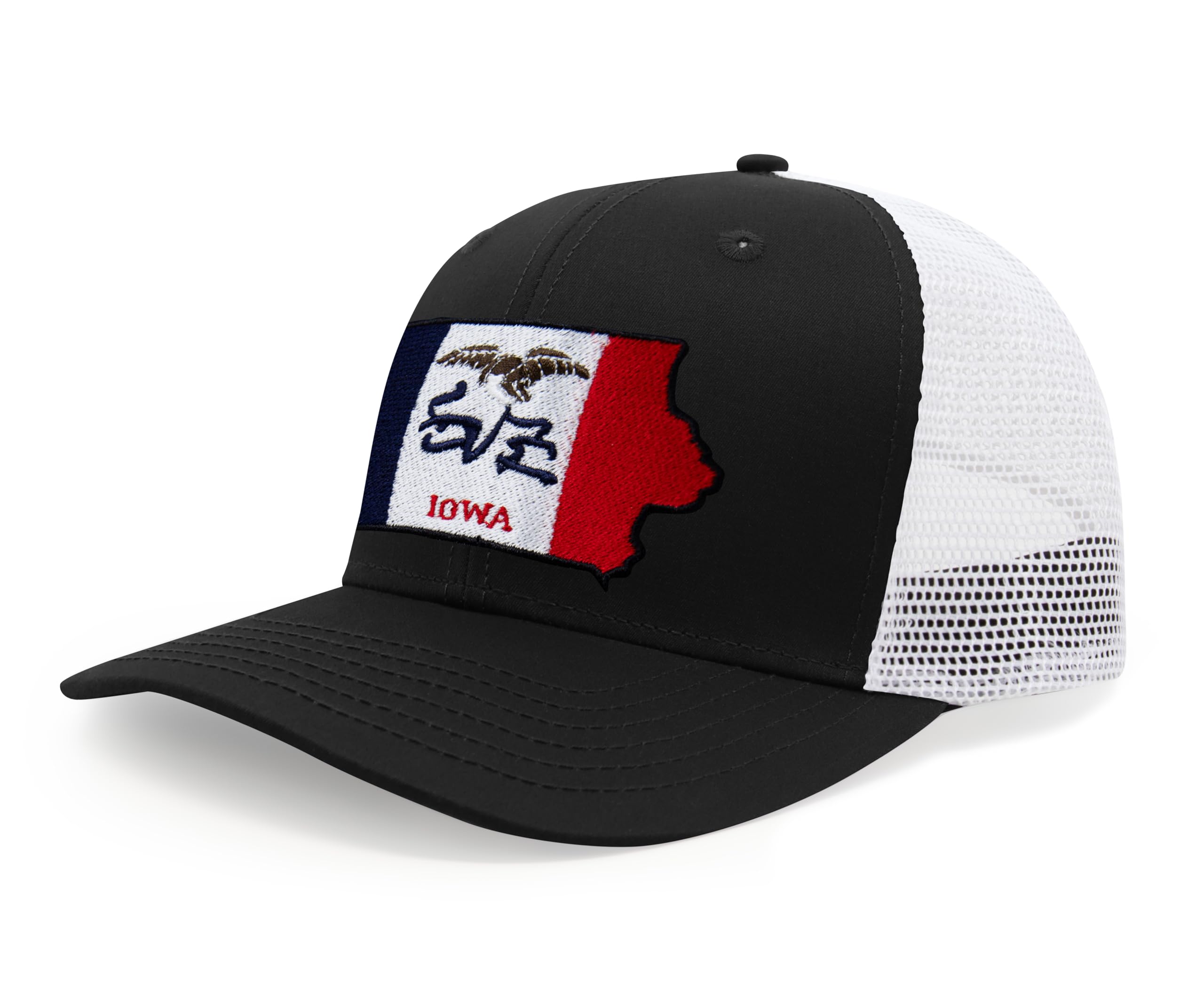 International Tie Stateline Flag Hat for Men and Women - Snapback Trucker Baseball Cap (Iowa, Black White)