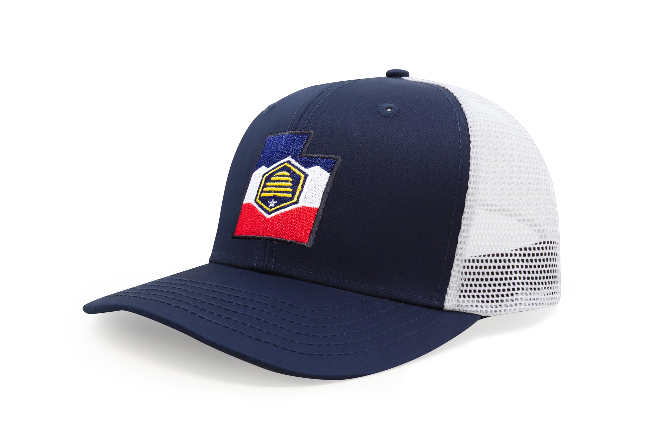 International Tie Stateline Flag Hat for Men and Women - Snapback Trucker Baseball Cap (Utah, Navy White)