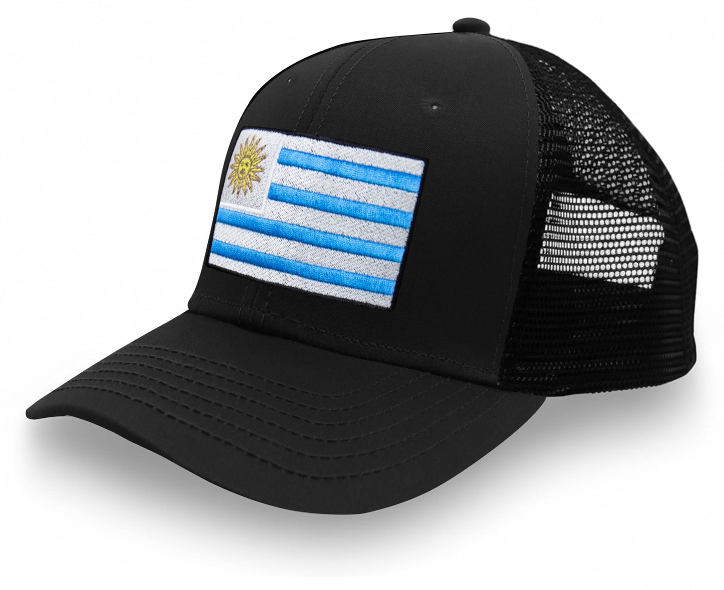 International Tie Country Hat for Men and Women, Adjustable Snapback Trucker Baseball Cap with Embroidered Patch (Uruguay, All Black)