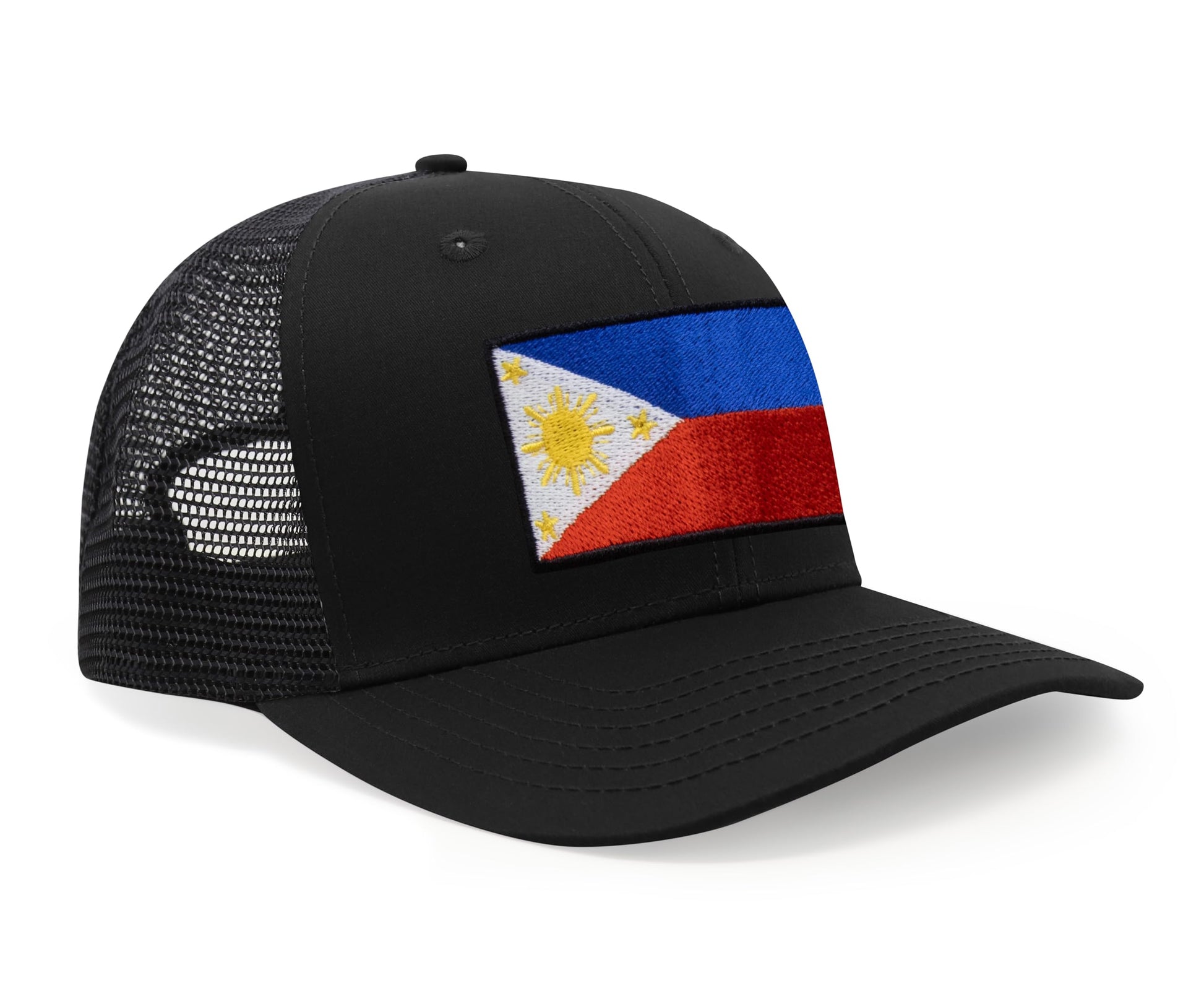 International Tie Country Hat for Men and Women, Adjustable Snapback Trucker Baseball Cap with Embroidered Patch (Philippines, All Black) - International Tie