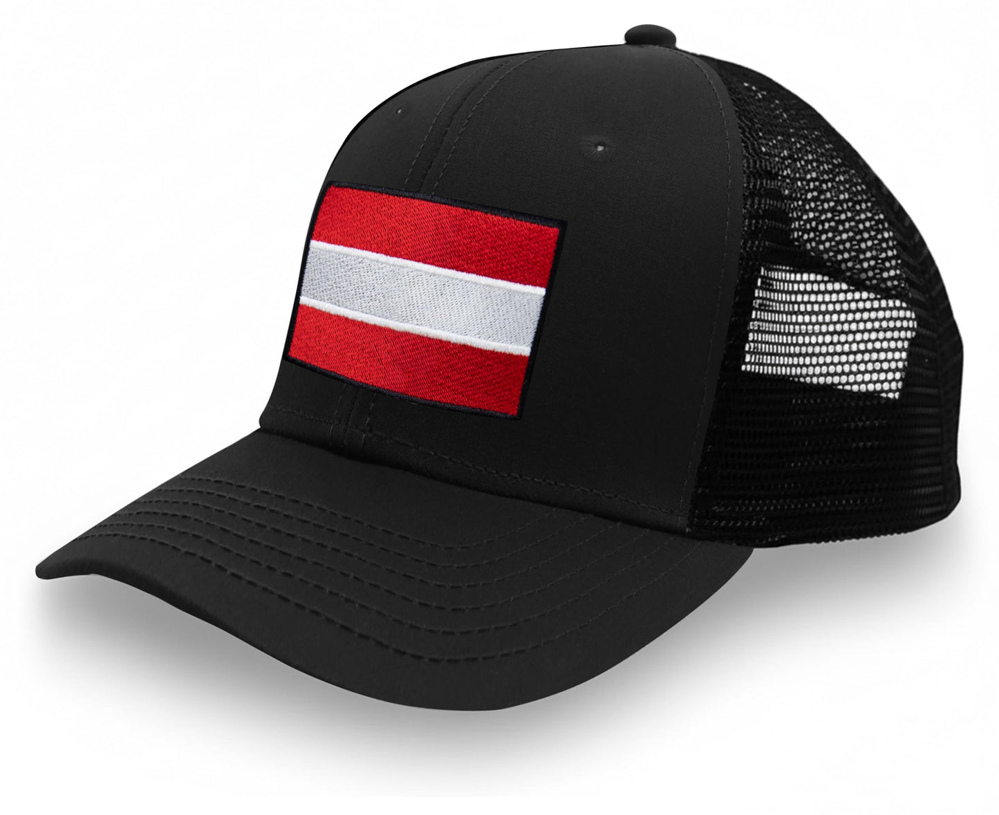 International Tie Country Hat for Men and Women, Adjustable Snapback Trucker Baseball Cap with Embroidered Patch (Austria, All Black)