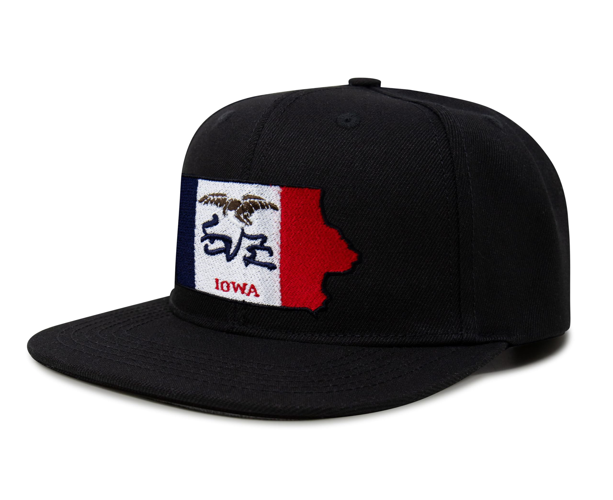 International Tie Stateline Flag Hat for Men and Women - Snapback Trucker Baseball Cap (Iowa, Black Flatbill)