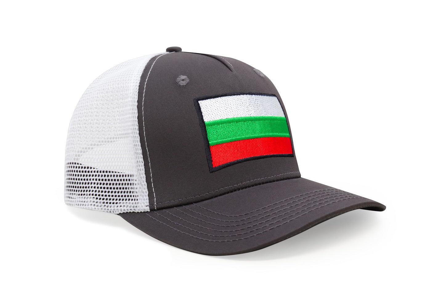 International Tie Country Hat for Men and Women, Adjustable Snapback Trucker Baseball Cap with Embroidered Patch (Bulgaria, Grey White)