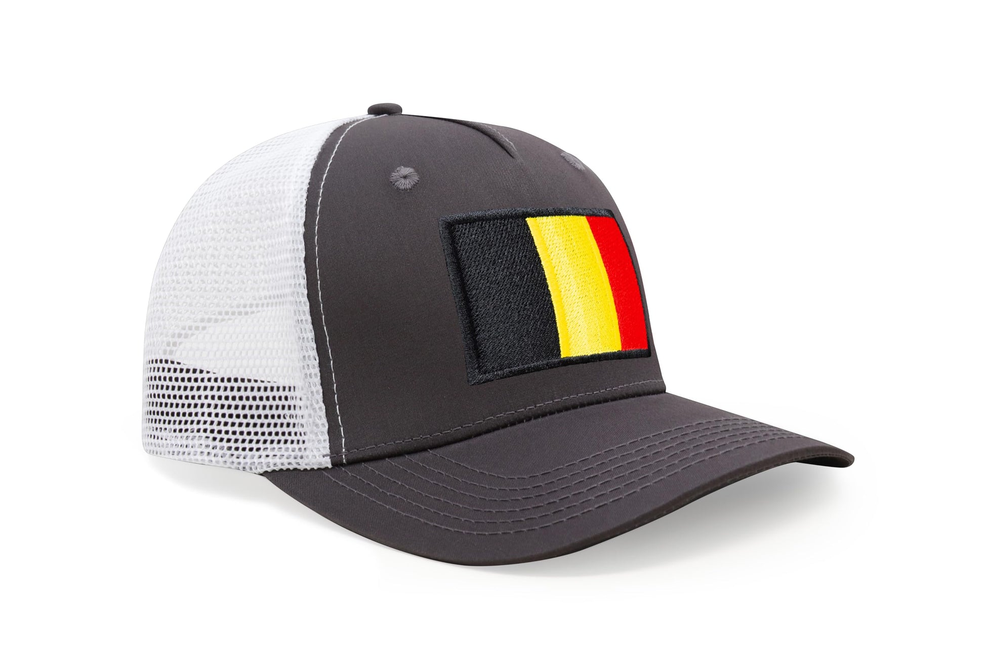 International Tie Country Hat for Men and Women, Adjustable Snapback Trucker Baseball Cap with Embroidered Patch (Belgium, Grey White) - International Tie