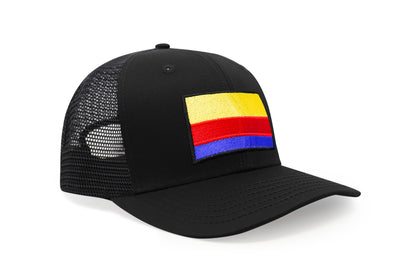 International Tie Country Hat for Men and Women, Adjustable Snapback Trucker Baseball Cap with Embroidered Patch (Colombia, All Black)