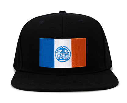 International Tie New York City Flag Hat for Men and Women - Adjustable Snapback Trucker Baseball Cap (Black Flatbill)