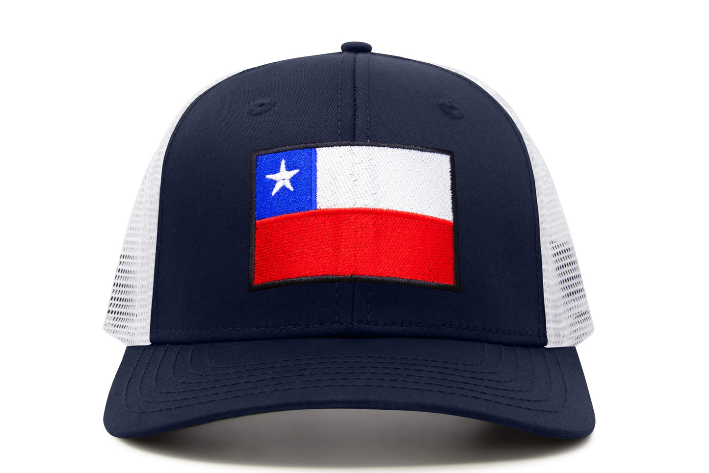International Tie Country Hat for Men and Women, Adjustable Snapback Trucker Baseball Cap with Embroidered Patch (Chile, Navy White)