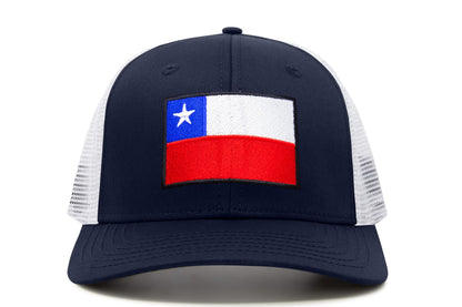 International Tie Country Hat for Men and Women, Adjustable Snapback Trucker Baseball Cap with Embroidered Patch (Chile, Navy White)